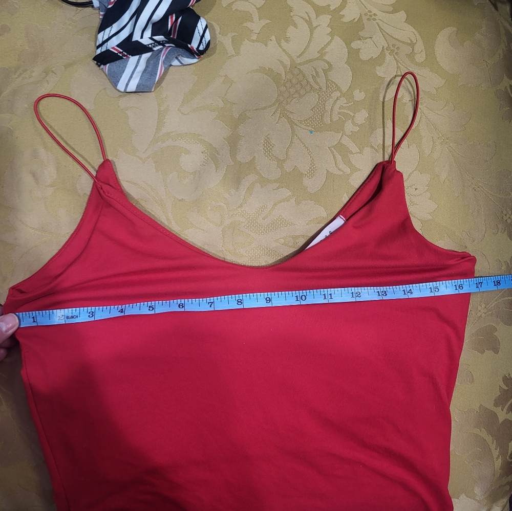 Set Of 2 Gaze Soft Red & Black Spaghetti Strap Bodysuits Sz M - Picture 4 of 10